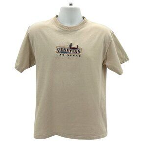 Vintage The Venetian Mens Medium Shirt Las Vegas Gondola Embroidered Tan T-Shirt
